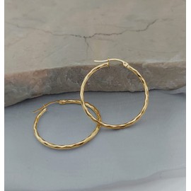 HUG A HOOP - 925 Sterling Silver Gold Overlay Textured Diamond-Cut Hoop Earrings, 2mm Click-Top Hoops 12mm-70mm, Metal, not known,