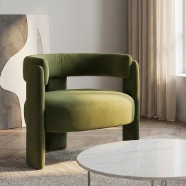 Modern Arm Chair Stock Green Velvet Fabric Accent Chair Wood Frame Ergonomic Wingback Leisure Chair Living Bedroom Furniturecolor: Orange, size: W33''D29''H29''