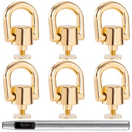 PAGOW 6 Pcs D Rings for Purse, 360 Degree Rotatable D Rings with 6 Stud Screws and 1 Punch Tool, Metal D Rings for Purse, Dog Buckles, Bag Hardware (Gold)