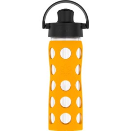 Lifefactory 16-Oz Glass Active Flip Cap/Silicone Sleeve Water Bottle, 16 Ounce, Marigold