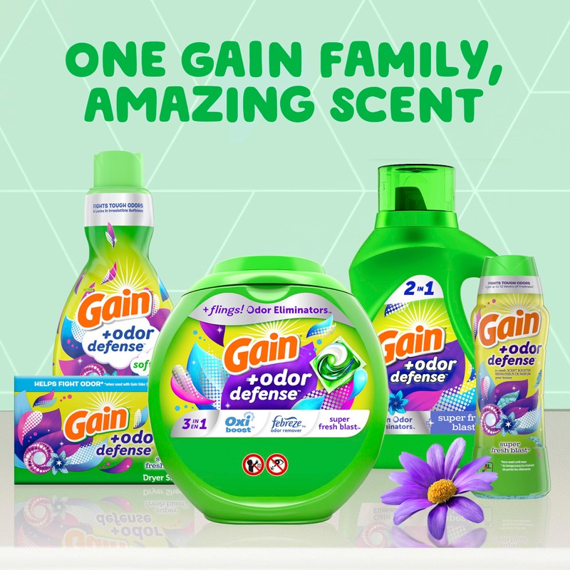 Gain + Odor Defense Liquid Laundry Detergent, Super Fresh Blast