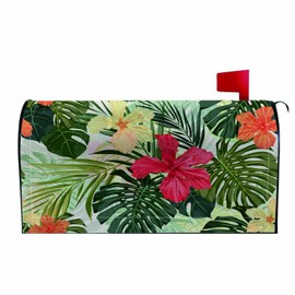 Numland Magnetic Mailbox Covers Polyester Oxford Cloth Anti-UV and Reusable Letterbox Cover 21×18 Inch,Tropical Plants and Hibiscus Flowers Summer