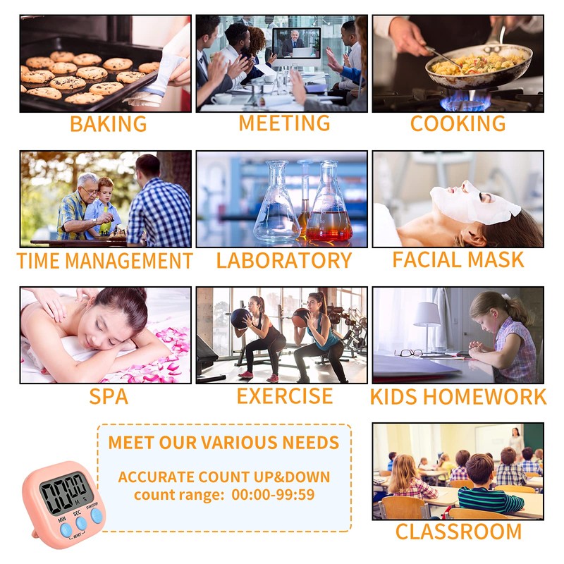 Mitlker Timer for Kids,Kitchen Timer Digital,Magnetic Back,Loud Ring,Stand for Cooking,Classroom,Bathroom,Teachers,Kids