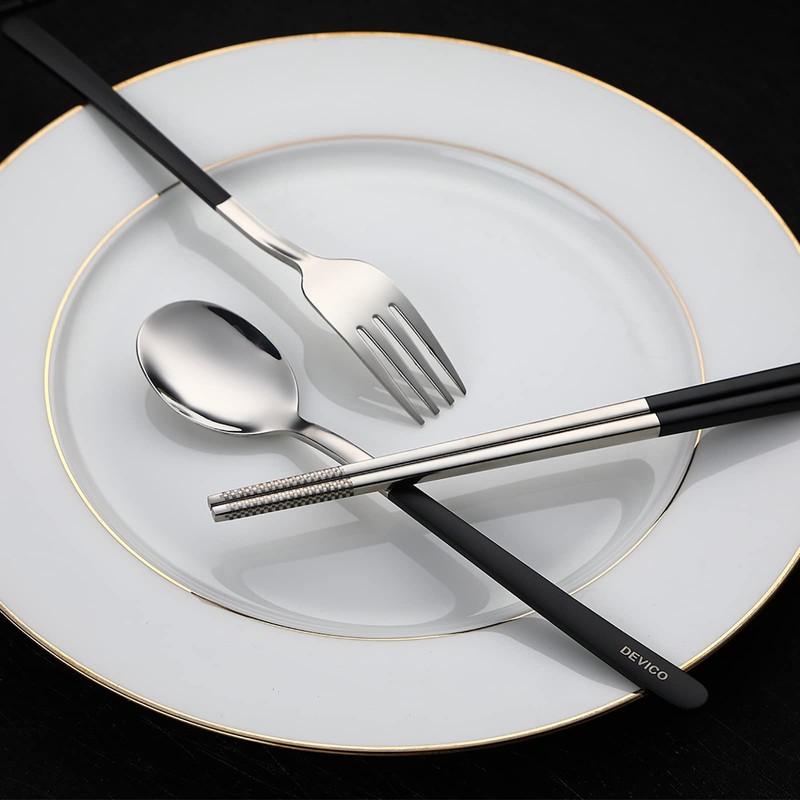 DEVICO Travel Utensils, 18/8 Stainless Steel 4pcs Cutlery Set Portable