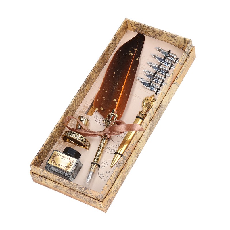 Feather Pen Set with 10 Interchangeable Nib Fire Lacquer Wax