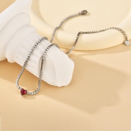 AllenCOCO Aquamarine Heart Necklace for Women, 14K White Gold Sterling Silver AAAAA+ Cubic Zirconia Chain Simulated Diamond Tennis Necklace March Birthstone Necklace for Women Mom Birthday Gifts