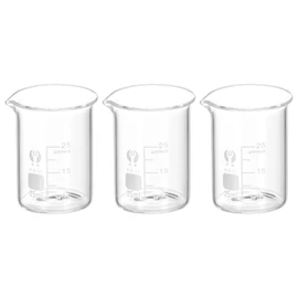 PATIKIL 3Pcs 25ml Low Form Glass Beaker, 3.3 Borosilicate Glass Graduated Printed Scale Measuring Cups with Spout for Kitchen Lab Liquids