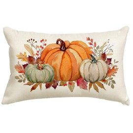 RABUSOFA Fall Pumpkin Throw Pillow Covers 12x20 Inch,Autumn Maple Leaf Thanksgiving Lumbar Outdoor Cushion Cases Decoration for Home Couch(2525-12)