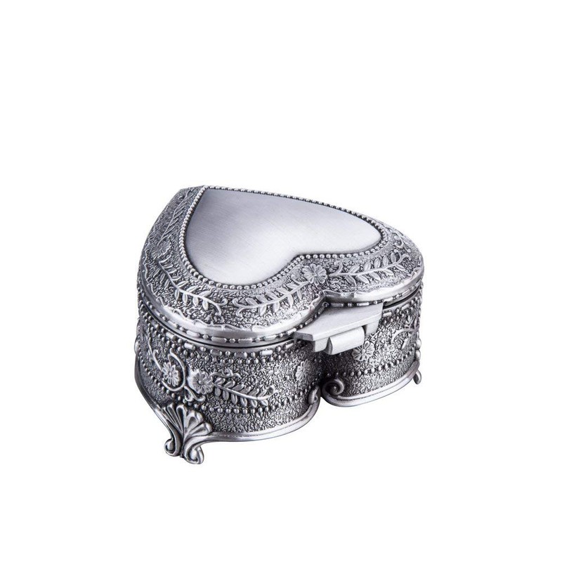 Feyarl Vintage Jewelry Box Heart Shape Engraved Trinket Box Ring