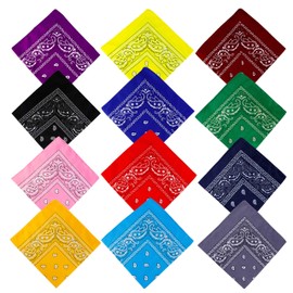 ISIYINER Paisley Bandanas Novelty, Cowboy Headband Print Neckwear Neckerchief Cycling, Square Neck Head Scarf Handkerchiefs, Wrap Scarf Wristband for Men Women and Kids (12 PCS)