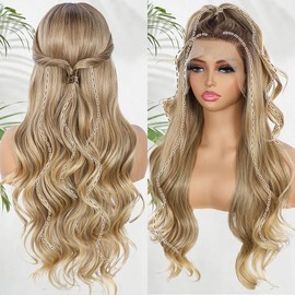 BABEHERS Blonde Lace Front Wig for Women 13x4 Body Wave Synthetic Wigs Highlight Pre-plucked Long Wavy Wig 150% Density Heat Resistant Hair Replacement Wigs 26 Inch