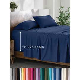 Bare Home Split King Sheet Set - 22" Deep Pockets - Luxury 1800 Ultra-Soft Microfiber Bed Sheets - Double Brushed - Easy Fit - 5 Piece Set - Bedding Sheets & Pillowcases (Split King, Dark Blue)