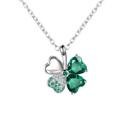 LEXLUNE 4 Leaf Clover Necklace For Women, Sterling S925 Silver Four Leaf Shamrock Necklace Jewelry, Green Emerald May Birthstone