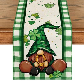 Artoid Mode Shamrock Lucky Buffalo Plaid Gnomes St. Patrick's Day Table Runner, Kitchen Dining Table Decor for Outdoor Home Party Decor 13 x 72 Inch