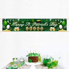 MIAHART Happy St. Patrick's Day Banner Irish Lucky Shamrock Banner Green Clover Table Runner for St. Patrick Day Decorations 70.8 x 15.7 Inch