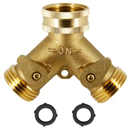 ATDAWN 2 Way Brass Hose Splitter, 3/4" Brass Hose Connectors, Y Connector Garden Hose Adapter, 1 Pack