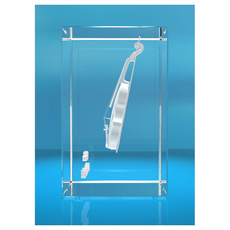 VIP-LASER 3D Glass Cuboid | Violin with Name of Choice