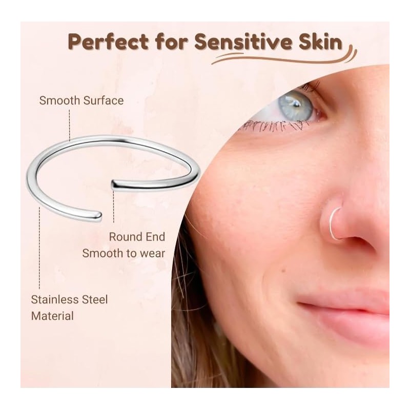 Zunesha Extra Thin Small 0.5mm Nose Ring Sterling Silver Diameter