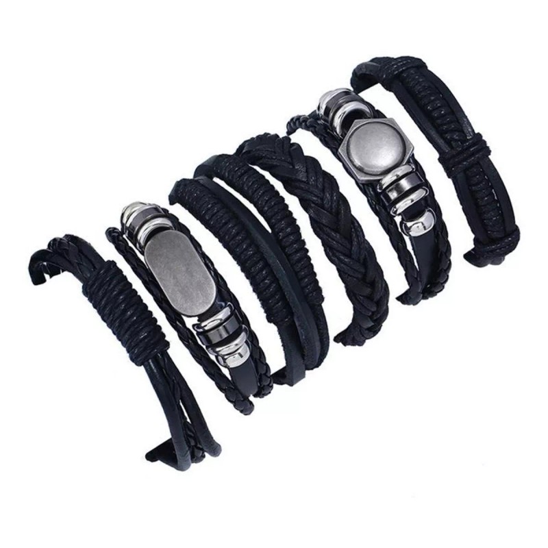 Mafab Pulsera Cuero Piel Bohemia Vintage Punk Varios 6 Piezas