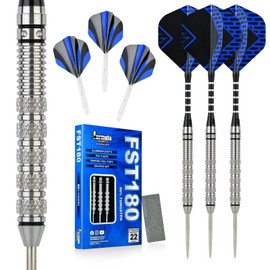 Formula Sports 90% Tungsten Darts Set 21g/22g/23g/24g, Professional Steel Tip Darts Set with Aluminum Shafts, Tungsten Barrels, Dart Sharpener Tool Kit, Extra Flights (Silver, 24g)