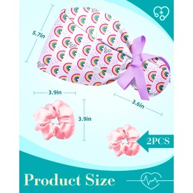 Plifal Scrub Cap Adjustable with Sweatband & Buttons - 100% Cotton Cute Purple Rainbow Surgical Nurse Working Cap Women Scrub Bonnet, Surgeon Head Cap & 2 Satin Scrunchies for Medical Work Accessories