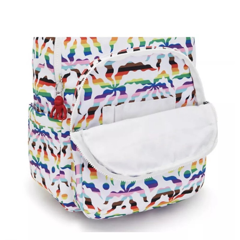 Kipling Seoul Large Printed 15" Laptop Backpack White Multicolor Pride