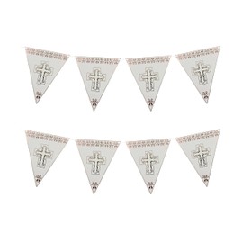Holy communion bunting 8 flag rose garland partyware banner rose decorations (Rose Gold)