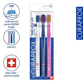 Cepillo de dientes ultrasuave Curaprox CS 5460 – Para dientes y encías sensibles | Eliminación suave de la placa | Paquete de 3 | Color aleatorio