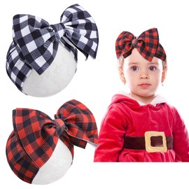 Baby Girl Headband, Pack of 2 Bow Checked Baby Headband, Christmas Baby Headbands for Girls, Headband Baby Girl, Christmas Baby Headband, Suitable for Babies, Newborns (C)