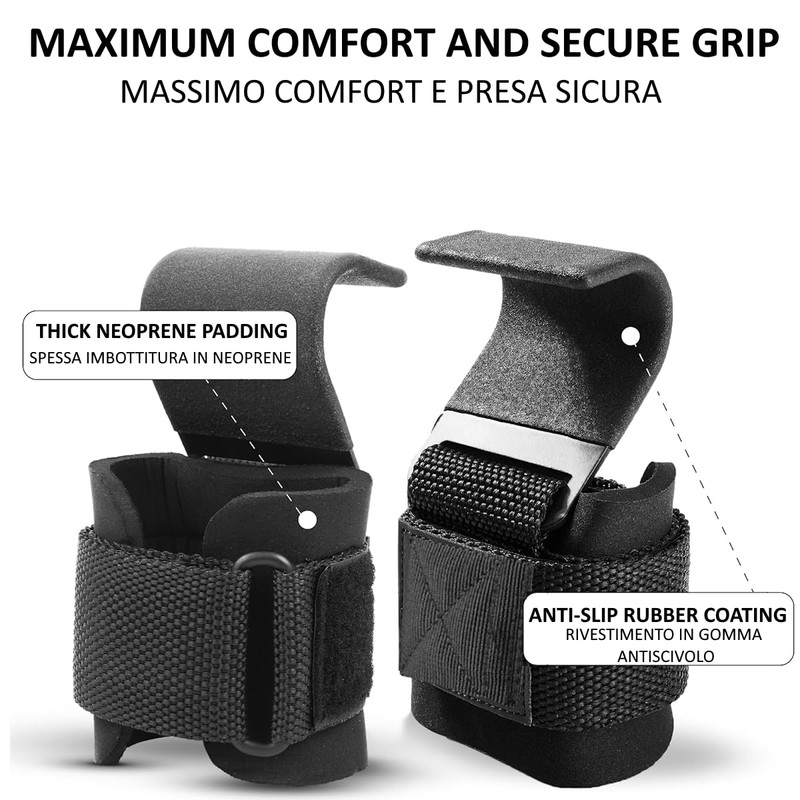 Weight Lifting Hooks Wrist Padding Pair of Straps 8 mm