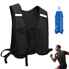 Alaoo Running Vest for Men and Women, Multifunctional Ultralight Cycling Backpack with 1 Water Bottle, 500 ml, Adjustable Chest Straps, Reflective Running Vest for Running, Camping, Hiking etc. (Black
