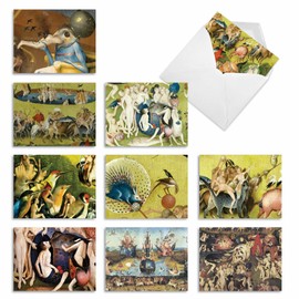 The Best Card Company - 10 Assorted Blank Notecards Bulk Box Set 4 x 5.12 Inch w/Envelopes Vintage Old Artwork for Men, Women, Variety Pack (10 Designs, 1 Each) - Hieronymus Bosch M6468OCB