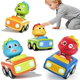 4 Piezas De Press and Go Juguetes De Coches, Juego De Coches De Carreras De Animales, Camiones Inercia para Niños, un Regalo Ideal para cumpleaños y Navidad (Rojo)
