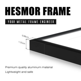 Hesmor Picture Frames 10 x 14 Inch Black Photo Frame Aluminum Acrylic Wall Mounting Single 25cm x 35cm Poster Frame with Mat for 8 x 12 Inch Portrait, Printing, Landscape, Certificate