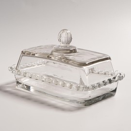 Glass Butter Dish with Lid for Countertop, Clear Crystal Glass Covered Butter Stick Holder Tray, Butter Storage Container for Fridge