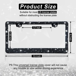 Amiss Bling License Plate Frame for Women, 1Pack Rhinestone Handcrafted Crystal Premium Stainless Steel, Stainless Steel Car Accessories with Diamond Sparkle Glitter Caps (Black)