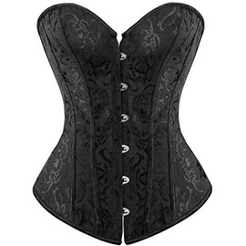 HNGHOU Women's Plus Size Corset Tops Sexy Satin Overbust Waist Cincher Bustier Corset Shapewear (Black,X-Large)