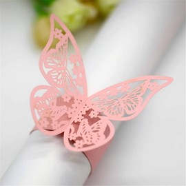 Lavandi 100pcs 3D New Butterfly Paper Napkin Rings Weddings Party Serviette Table Decoration Restaurant (Pink)