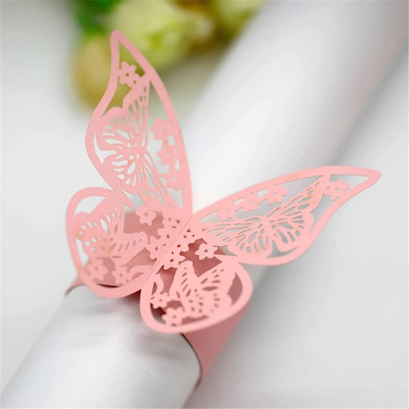 Lavandi 100pcs 3D New Butterfly Paper Napkin Rings Weddings Party