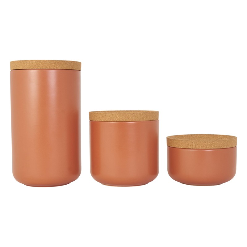 Kamenstein Ceramic and Cork Lid Stackable Canisters, Natural Cork and