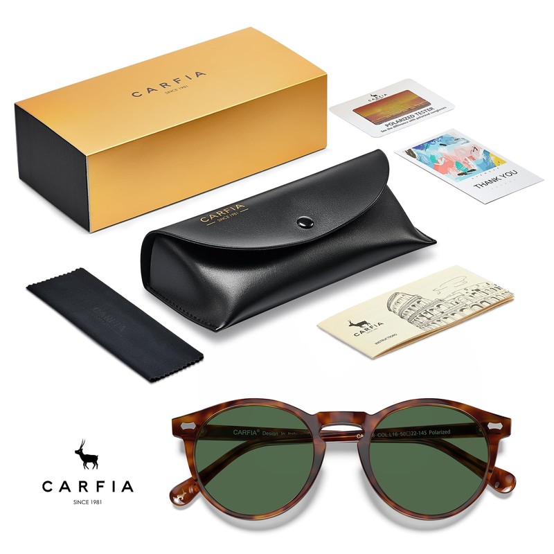 CARFIA Vintage Polarized Sunglasses for Men UV400 Protection Hand-polished Acetate