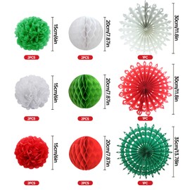 Retro Christmas Decorations Set, 15PCS Paper Christmas Decorations Snowflake Paper Fans Honeycomb Balls Tissue Paper Pom Poms Christmas Hanging Decorations for Christmas Winter Home Decorations
