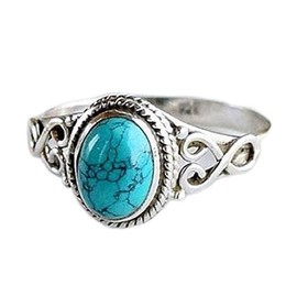 MAIHAO Vintage Women's 925 Sterling Silver Ring Oval Cut Natural Bohemia Turquoise Jewelry Turquoise Moonstone Ring Wedding Jewelry Size 6-10 (US Code 6)