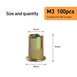 FOMGIIN Pack of 100 Rivet Nuts M3, Carbon Steel Galvanised Rivet Nut Round Internal Thread Flat Head Rivet, Threaded Rivets Single Rivet Nuts Sleeve Nut Used Rivet Nut for Pipes, Metal Plates