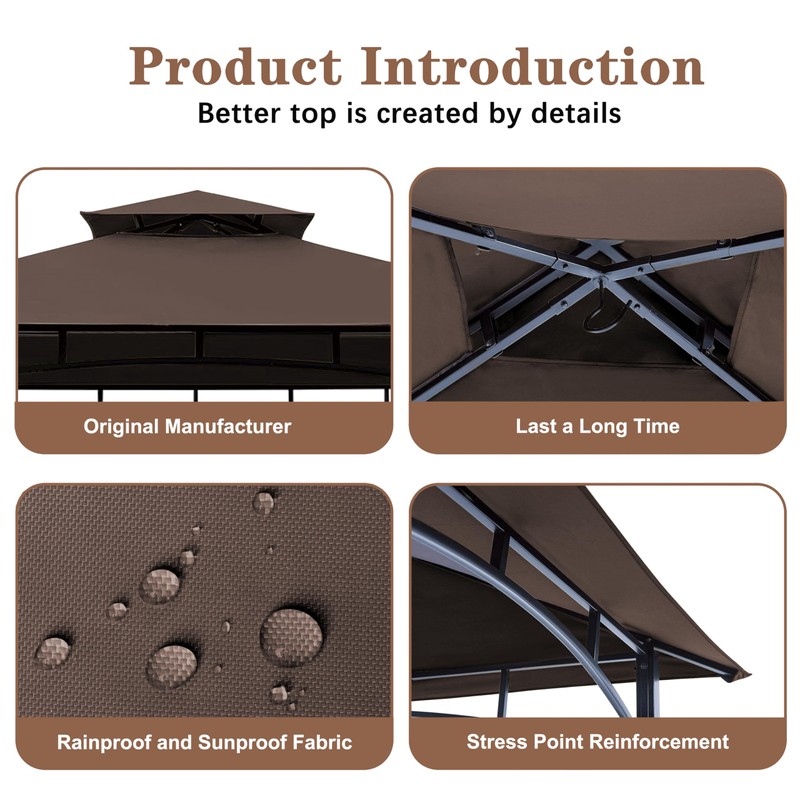 SCOCANOPY Upgraded Ripstop Fabric Replacement Canopy Grill BBQ Gazebo Roof