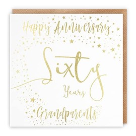 Hunts England - Grandparents 60th Anniversary Card - Gold Foil - Happy Anniversary - Sixty Years - Grandparents - Foil Stars Collection