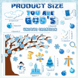 HOWAF 101 Pcs Winter Bulletin Board Decoration, Christian Winter Christmas Tree Paper Cutouts Bulletin Board Stickers Snowflake Snowman Cutouts with Glue for Christmas Winter Classroom Party