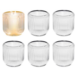 6 Pack Clear Glass Candle Holders for Votive, Tea Light & Taper Candles (3.5 Inch) - Bulk Short Taper Candle Holders Set, Home Decor Table Centerpiece, Wedding Party, Rustic Farmhouse Decor