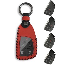 for Chevy GMC Key Fob Cover Leather, 2025 2024 2023 Silverado Sierra 1500 Equinox Traverse Tahoe Suburban Yukon Denali Acadia Prologue Buick Envision Colorado, 3-6 Buttons, Red