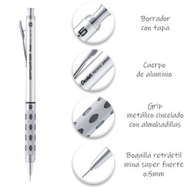 Pentel de México PG1015BP Lapicero Metálico para Dibujo Técnico, PG1015BP, 0.5 mm, pack of/paquete de 1